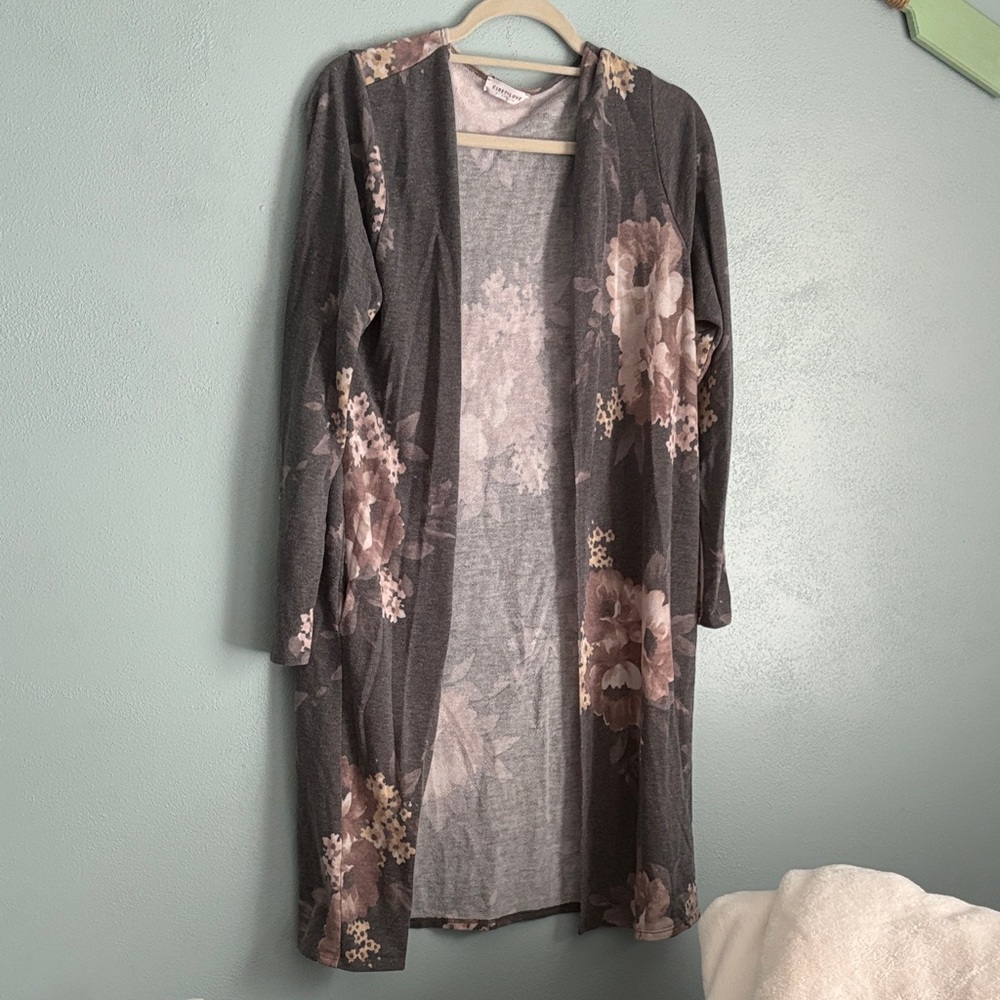 First Love Gray Floral Cardigan